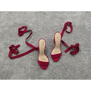 Lulus Open Toe Heels Womens Size 8.5 Alta Dark Red Suede Lace-Up Strappy Sandals